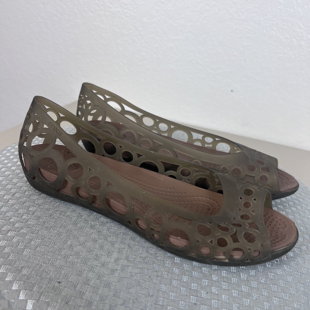 Y2K Crocs Adrina Flats Sandals Womens 9 Cutout Jelly Comfort Shoes Slingback